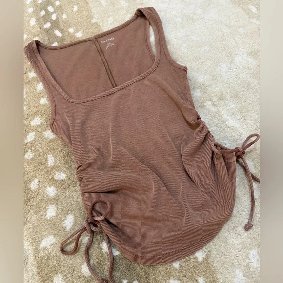Pilcro Anthropologie brown ruched side tie tank top women’s size XXS - Picture 4 of 9